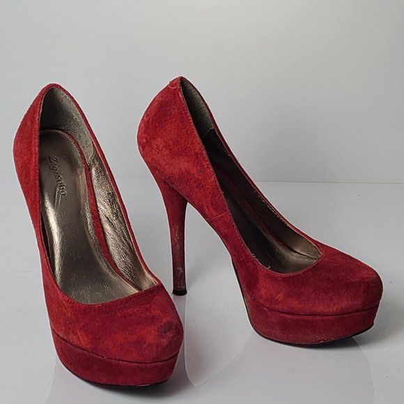 Red Leather Suede Zigi Soho Platform Heels sz 6 'S - Picture 1 of 10